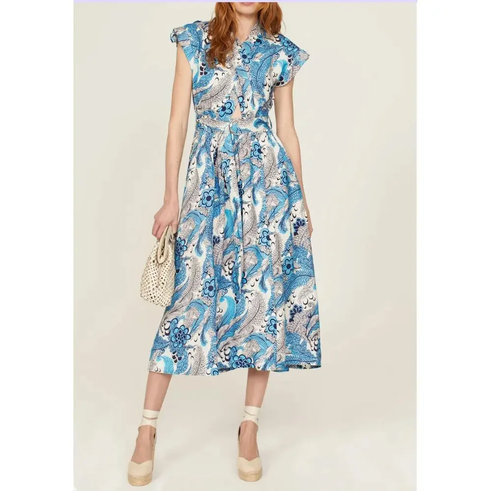 Derek Lam Collective RTR Floral Linen Blend Blue White Dress Size IT 38 US 2 - Picture 11 of 11